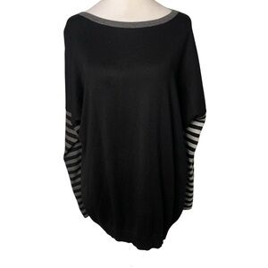 Planet by Lauren G One Size Black Gray Striped Pima Cotton Modal Blend Sweater